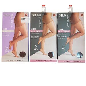 NEW 3 Packs of 2 Pair SZ M Silk Impressions Sheer Support Pantyhose